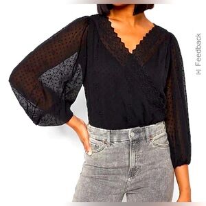 NWT Express $88 Boho Sweet eyelet trim faux wrap thong bodysuit Small